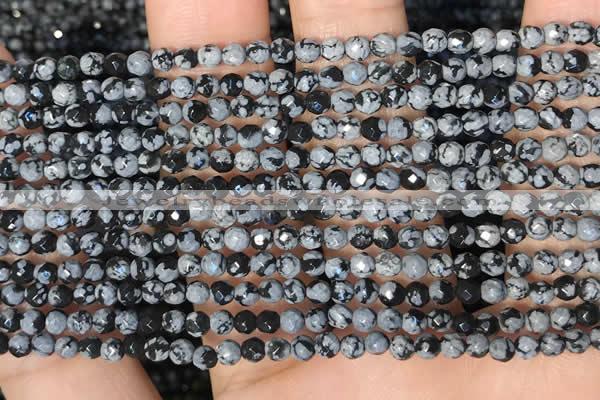 CTG2210 15 inches 2mm,3mm faceted round snowflake obsidian beads