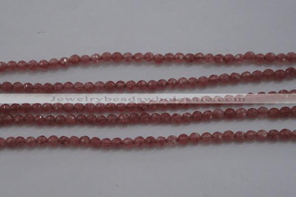 CTG223 15.5 inches 3mm faceted round tiny strawberry quartz beads