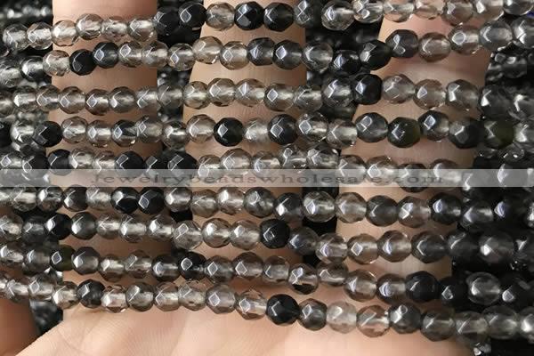 CTG2506 15.5 inches 4mm faceted round smoky quartz beads