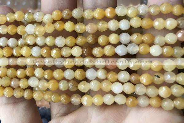 CTG2517 15.5 inches 4mm faceted round yellow jade beads