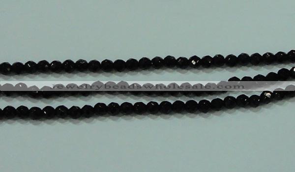 CTG30 15.5 inches 3mm faceted round black agate beads wholesale