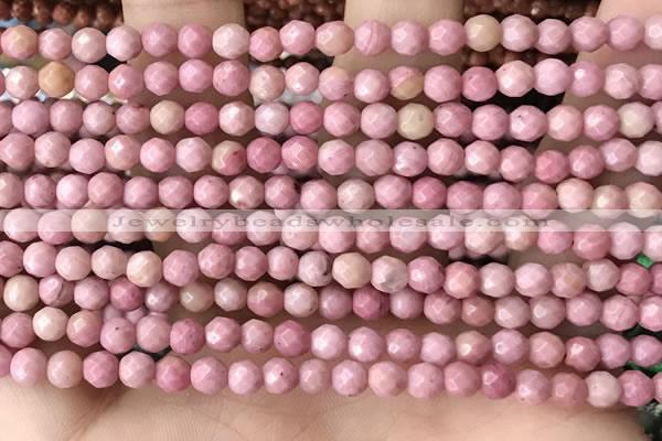 CTG3553 15.5 inches 4mm faceted round pink wooden jasper beads