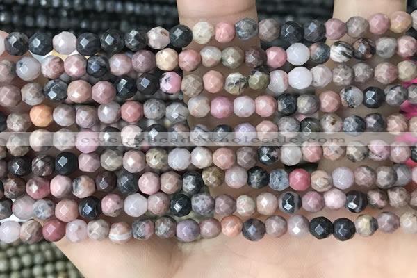 CTG3592 15.5 inches 4mm faceted round rhodonite beads wholesale