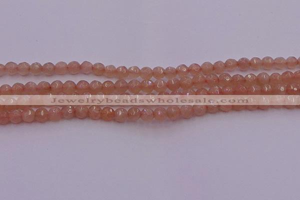 CTG507 15.5 inches 4mm faceted round tiny peach moonstone beads