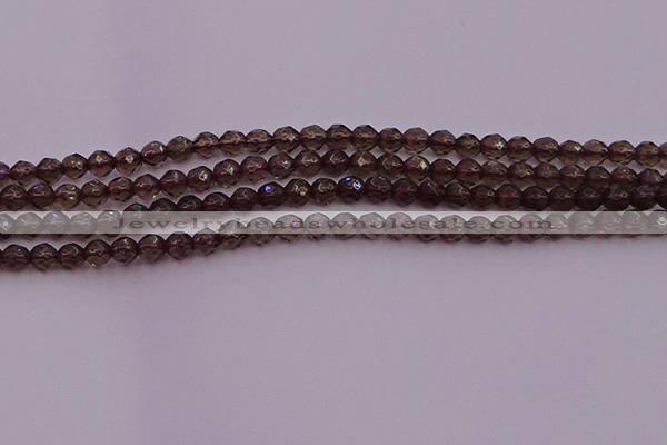 CTG511 15.5 inches 4mm faceted round tiny smoky quartz beads