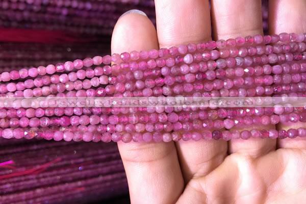 CTG706 15.5 inches 3mm faceted round tiny pink tourmaline beads