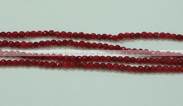 CTG81 15.5 inches 2mm faceted round tiny red coral beads wholesale