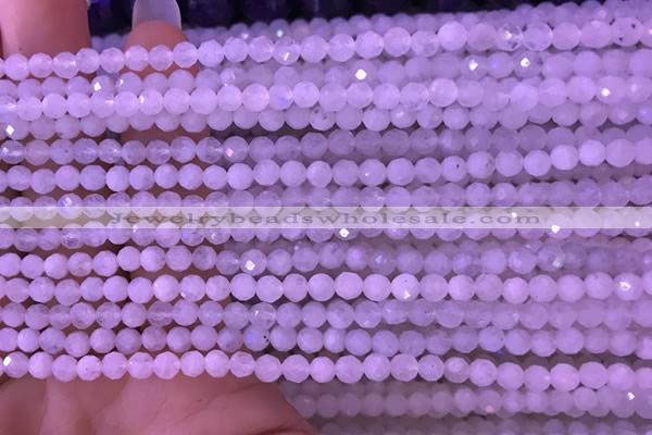 CTG831 15.5 inches 3mm faceted round tiny white moonstone beads