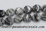 CTJ06 16 inches 10mm flat round black water jasper beads wholesale