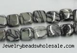 CTJ14 16 inches 10*10mm square black water jasper beads wholesale