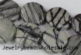 CTJ208 15.5 inches 20mm flat round black water jasper beads wholesale