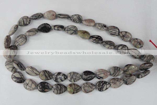 CTJ230 15.5 inches 13*18mm flat teardrop black water jasper beads