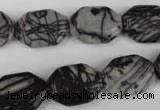 CTJ240 15.5 inches 13*18mm octagonal black water jasper beads