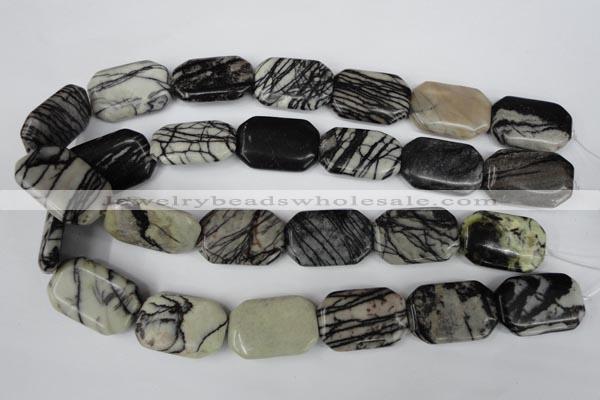 CTJ244 15.5 inches 20*30mm octagonal black water jasper beads