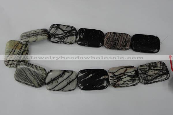 CTJ256 15.5 inches 25*35mm rectangle black water jasper beads