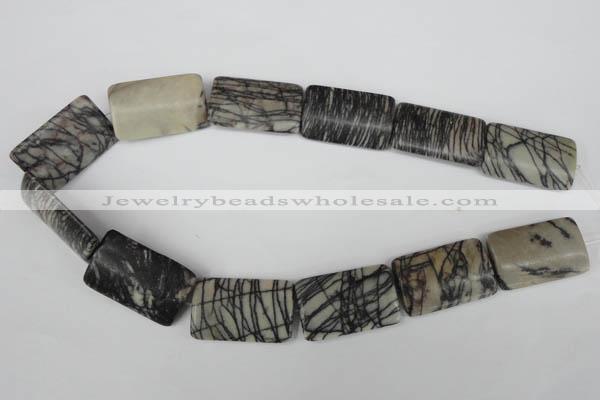 CTJ260 15.5 inches 20*30mm flat tube black water jasper beads