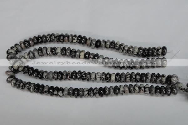 CTJ32 15.5 inches 6*12mm rondelle black water jasper beads wholesale