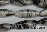 CTJ39 15.5 inches 10*30mm rice black water jasper beads wholesale