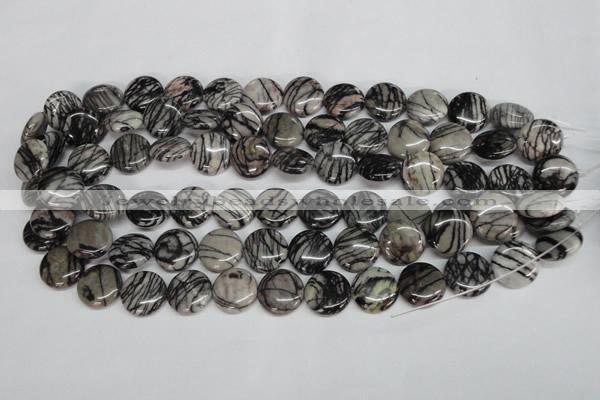 CTJ41 15.5 inches 16mm flat round black water jasper beads wholesale