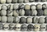 CTJ430 15 inches 4mm round matte black water jasper beads