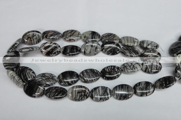 CTJ44 15.5 inches 18*25mm oval black water jasper beads wholesale