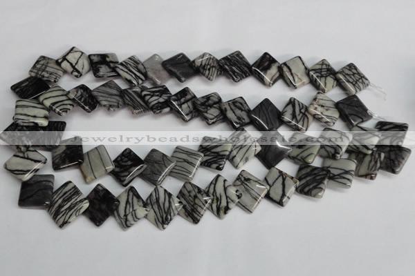 CTJ64 15.5 inches 16*16mm diamond black water jasper beads wholesale