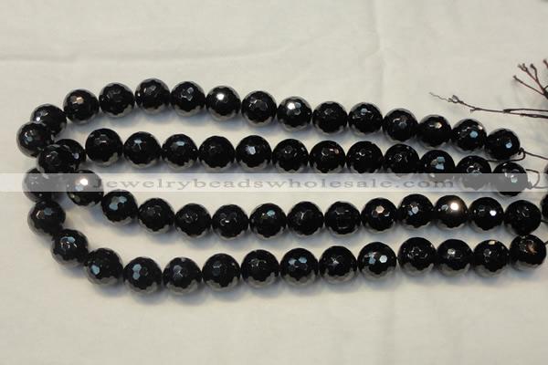 CTO111 15.5 inches 14mm faceted round natural black tourmaline beads