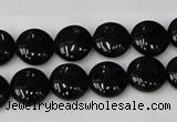 CTO128 15.5 inches 12mm flat round black tourmaline beads