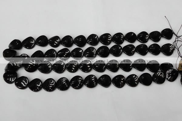 CTO129 15.5 inches 16mm twisted coin black tourmaline beads