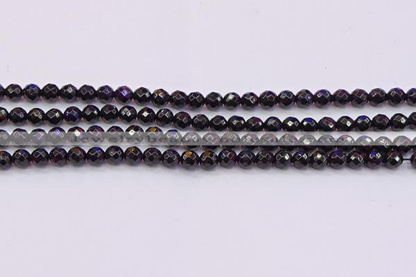 CTO135 15.5 inches 4mm faceted round black tourmaline beads