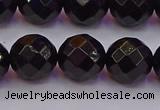 CTO139 15.5 inches 12mm faceted round black tourmaline beads