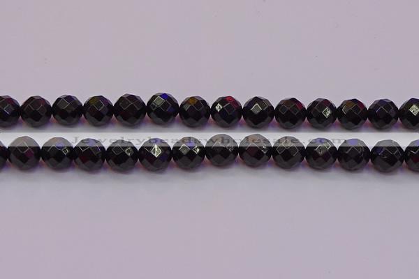 CTO139 15.5 inches 12mm faceted round black tourmaline beads