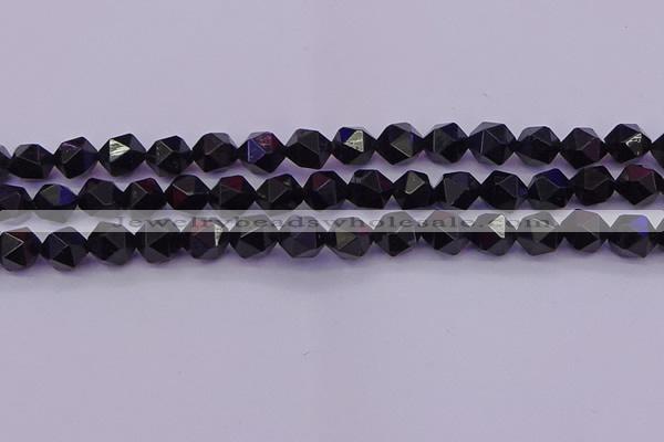 CTO647 15.5 inches 10mm faceted nuggets black tourmaline beads