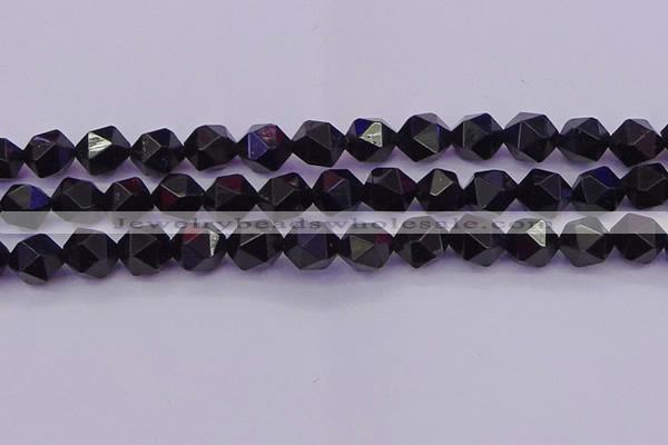 CTO648 15.5 inches 12mm faceted nuggets black tourmaline beads