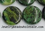 CTP09 15.5 inches 25mm flat round yellow green pine gemstone beads