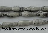 CTR11 15.5 inches 6*16mm faceted teardrop grey picture jasper beads