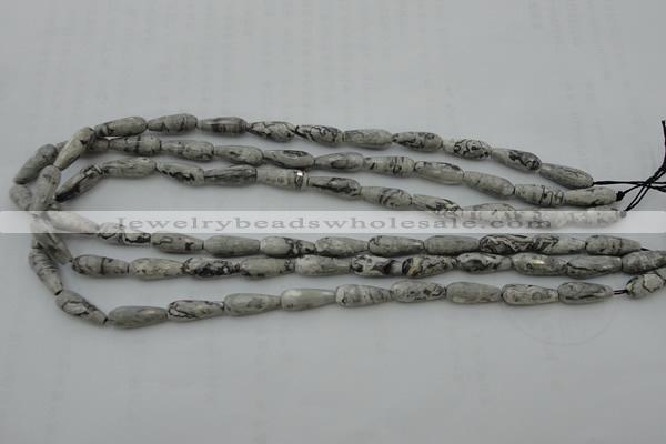 CTR11 15.5 inches 6*16mm faceted teardrop grey picture jasper beads