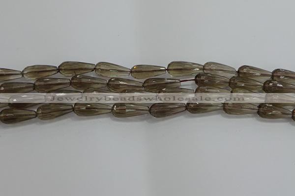 CTR110 15.5 inches 8*20mm faceted teardrop smoky quartz beads