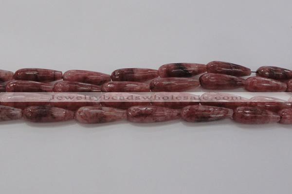 CTR135 15.5 inches 10*30mm faceted teardrop strawberry quartz beads