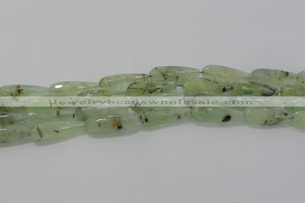 CTR136 15.5 inches 10*30mm faceted teardrop green rutilated quartz beads