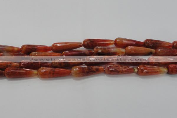 CTR143 15.5 inches 10*30mm faceted teardrop natural fire agate beads