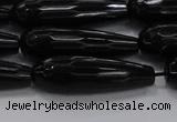 CTR145 15.5 inches 10*30mm faceted teardrop black agate beads