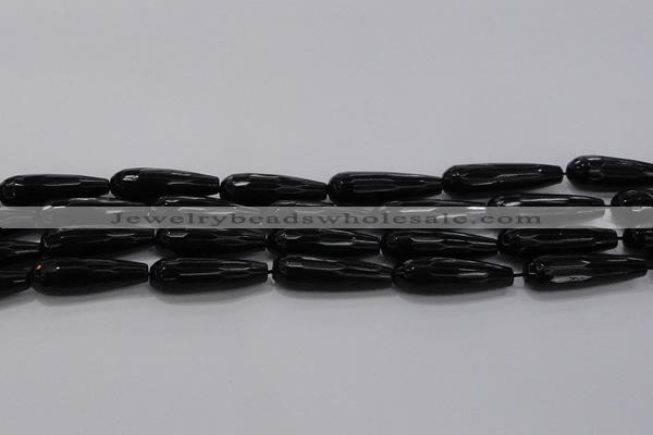 CTR145 15.5 inches 10*30mm faceted teardrop black agate beads