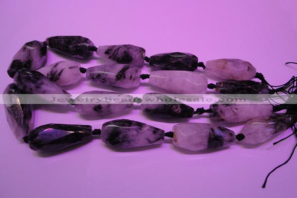 CTR207 16*35mm - 18*43mm faceted teardrop black rutilated quartz beads