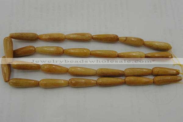 CTR33 15.5 inches 10*30mm faceted teardrop yellow jade beads