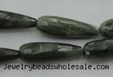 CTR35 15.5 inches 10*30mm faceted teardrop green hair stone beads