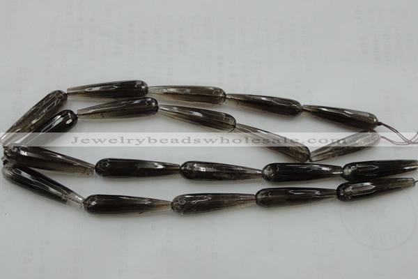 CTR42 15.5 inches 10*40mm faceted teardrop smoky quartz beads