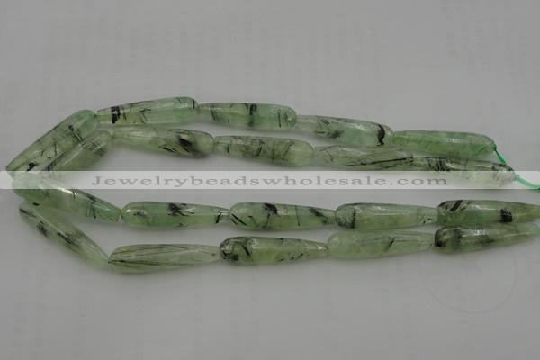 CTR43 15.5 inches 10*40mm faceted teardrop green rutilated quartz beads