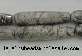 CTR54 15.5 inches 10*40mm faceted teardrop grey picture jasper beads