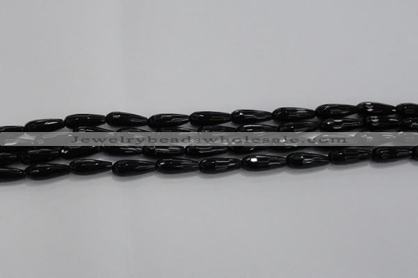 CTR82 15.5 inches 6*16mm faceted teardrop black agate beads